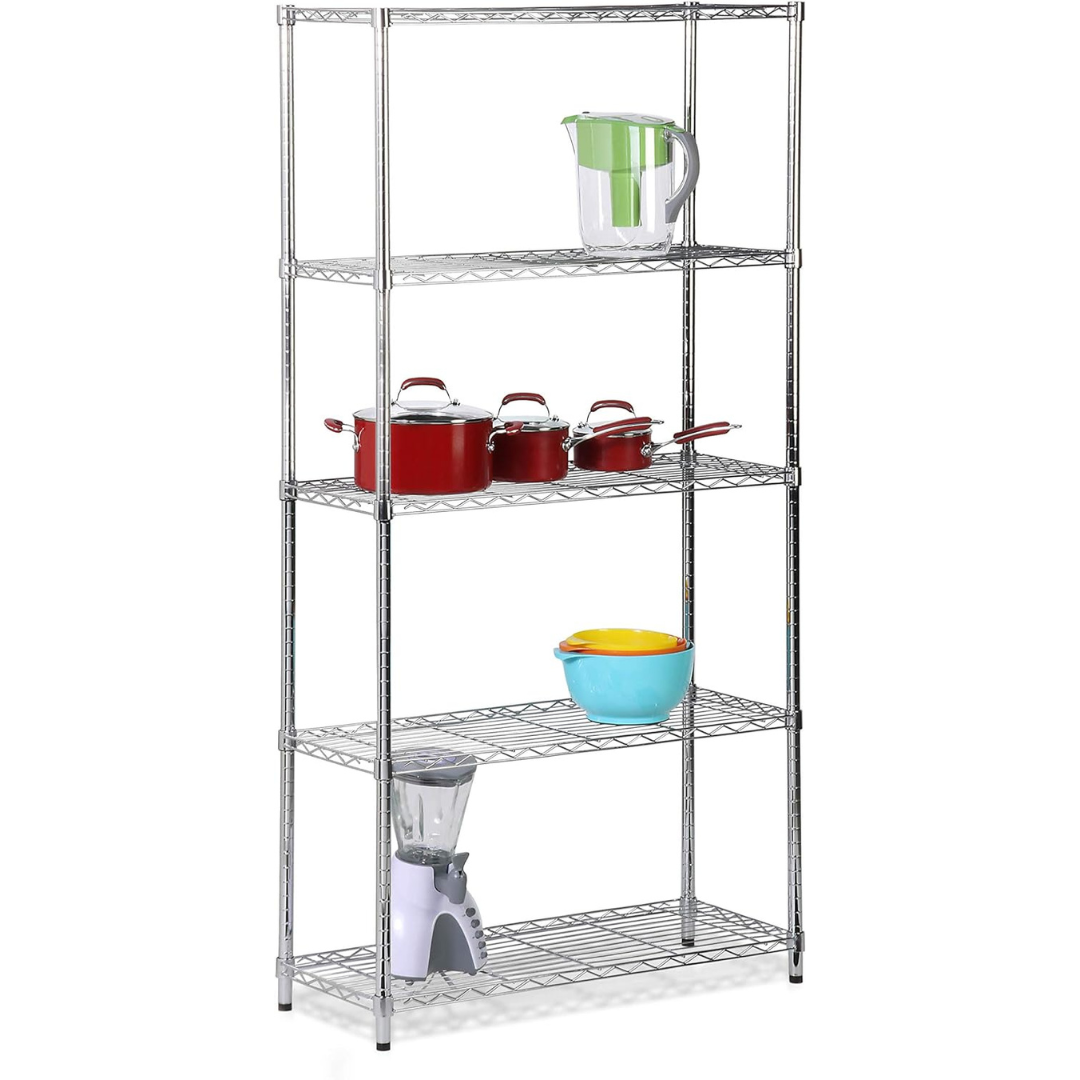 Honey-Can-Do, 5-Tier Chrome Heavy-Duty Adjustable Shelving Unit With 200-Lb Per Shelf Weight Capacity