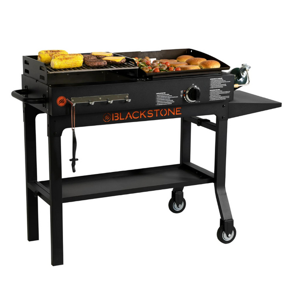 Blackstone Griddle & Charcoal Grill Combo with Side and Bottom Shelves