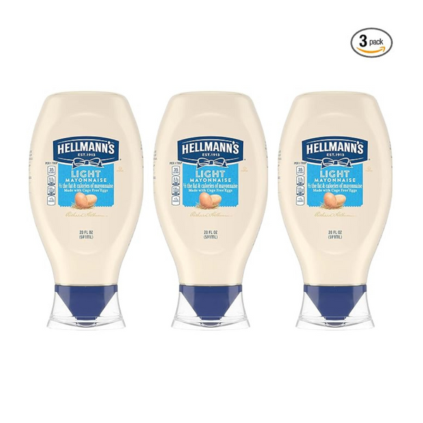 Hellmann’s Light Mayonnaise 20 oz Squeeze Bottle, Pack of 3