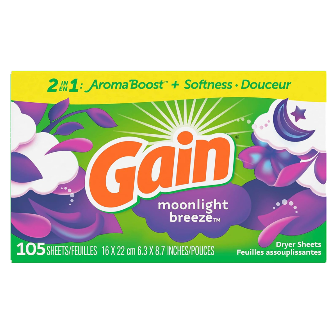 105-Count Gain Fabric Softener Moonlight Breeze Dryer Sheets