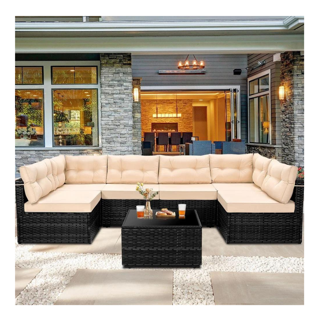 Segmart 7 Piece All-Weather Wicker Rattan Sectional Sofa Set with Cushions & Coffee Table