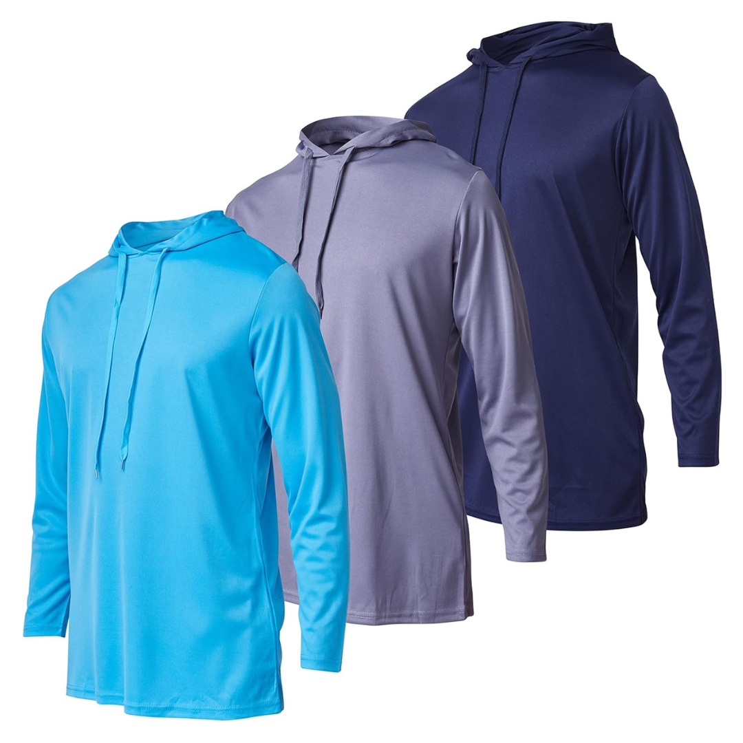 3-Pack Ultra Performance Mens Dry Fit Long Sleeve Pullover T-Shirts