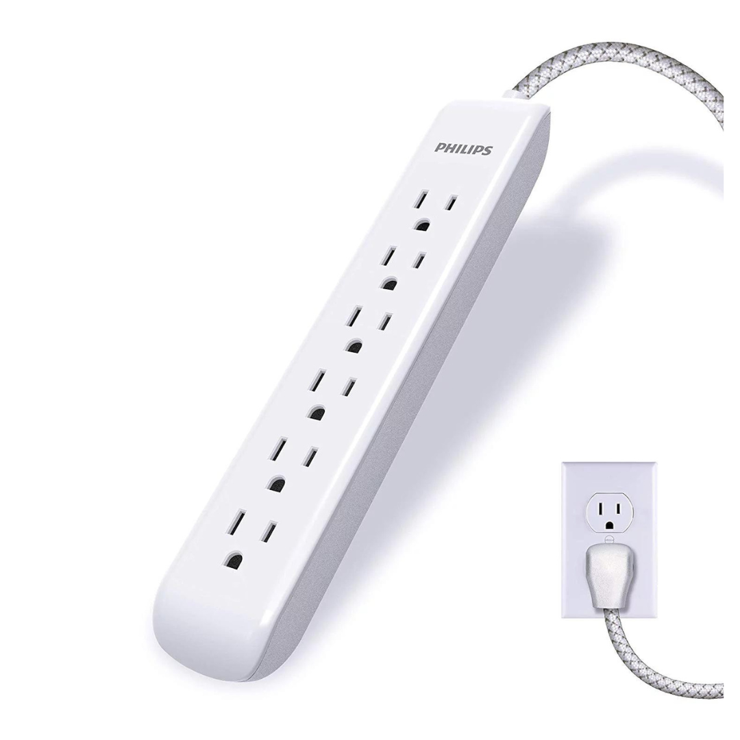 Philips 6-Outlet Surge Protector Power Strip, 4ft Cord Length