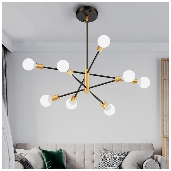 Sunwish Modern Chandelier Black Gold Sputnik Ceiling Light Fixture