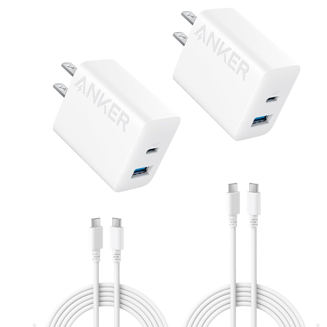 2-Pack Anker 20W 2-Port USB-C Wall Charger Adapter w/ 5ft Cable