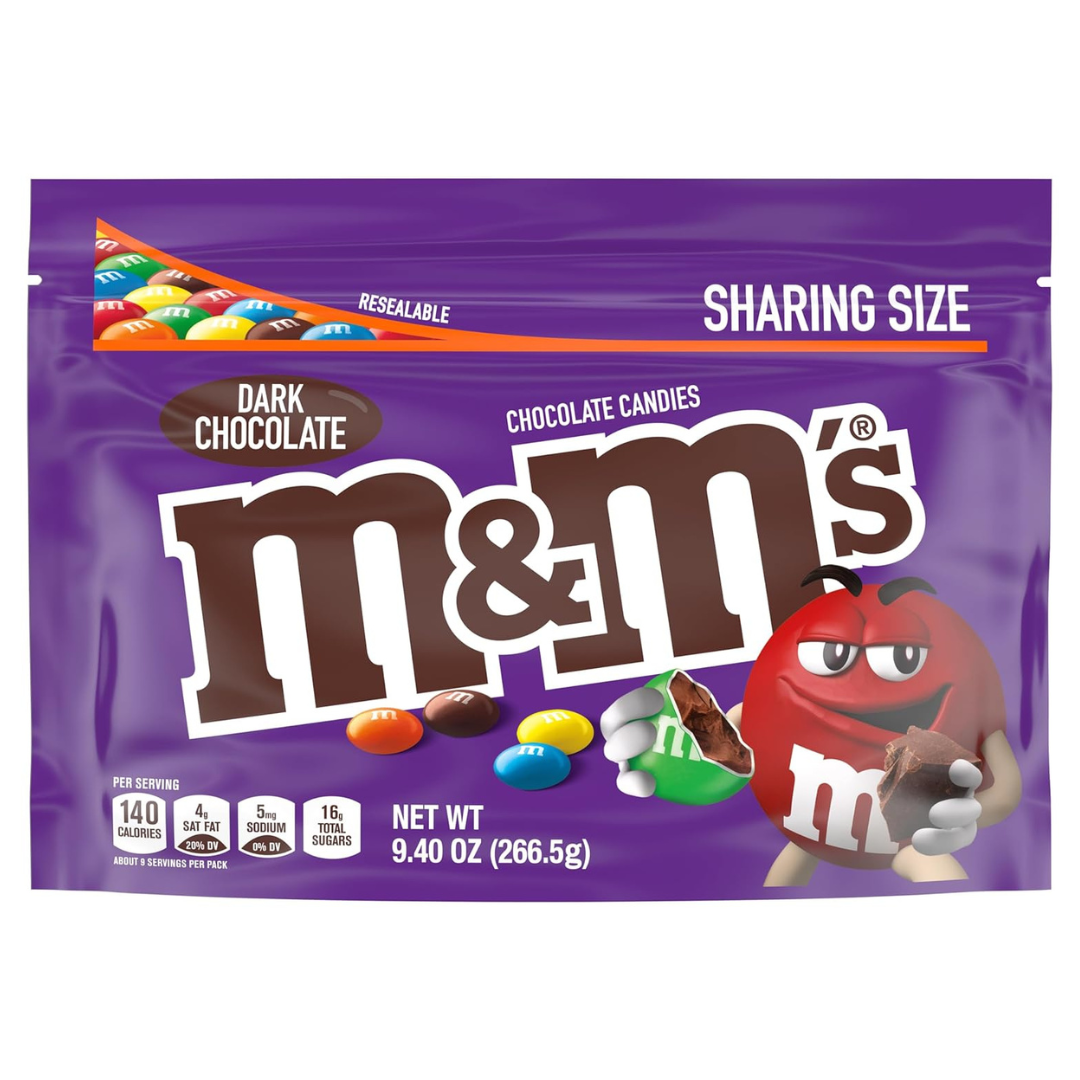 2 Bags Of M&M’S Dark Chocolate Candy 9.4oz Resealable Bag (OU-Dairy)