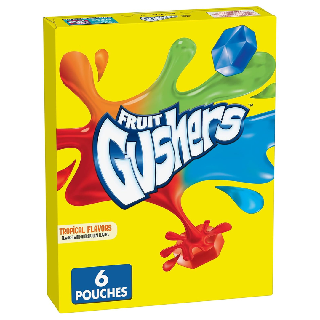6 Pouches Of Gushers Tropical Flavors Fruit Snack