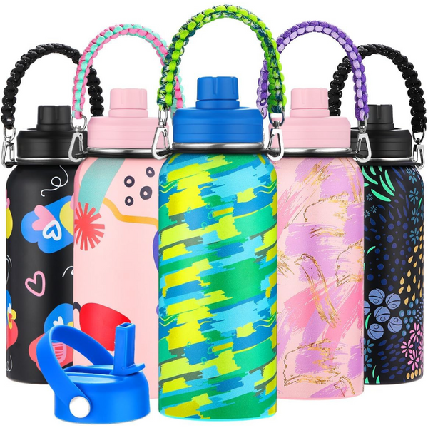 40oz Vacuum Insulated Stainless Steel Water Bottle with Handle & Straw Lid