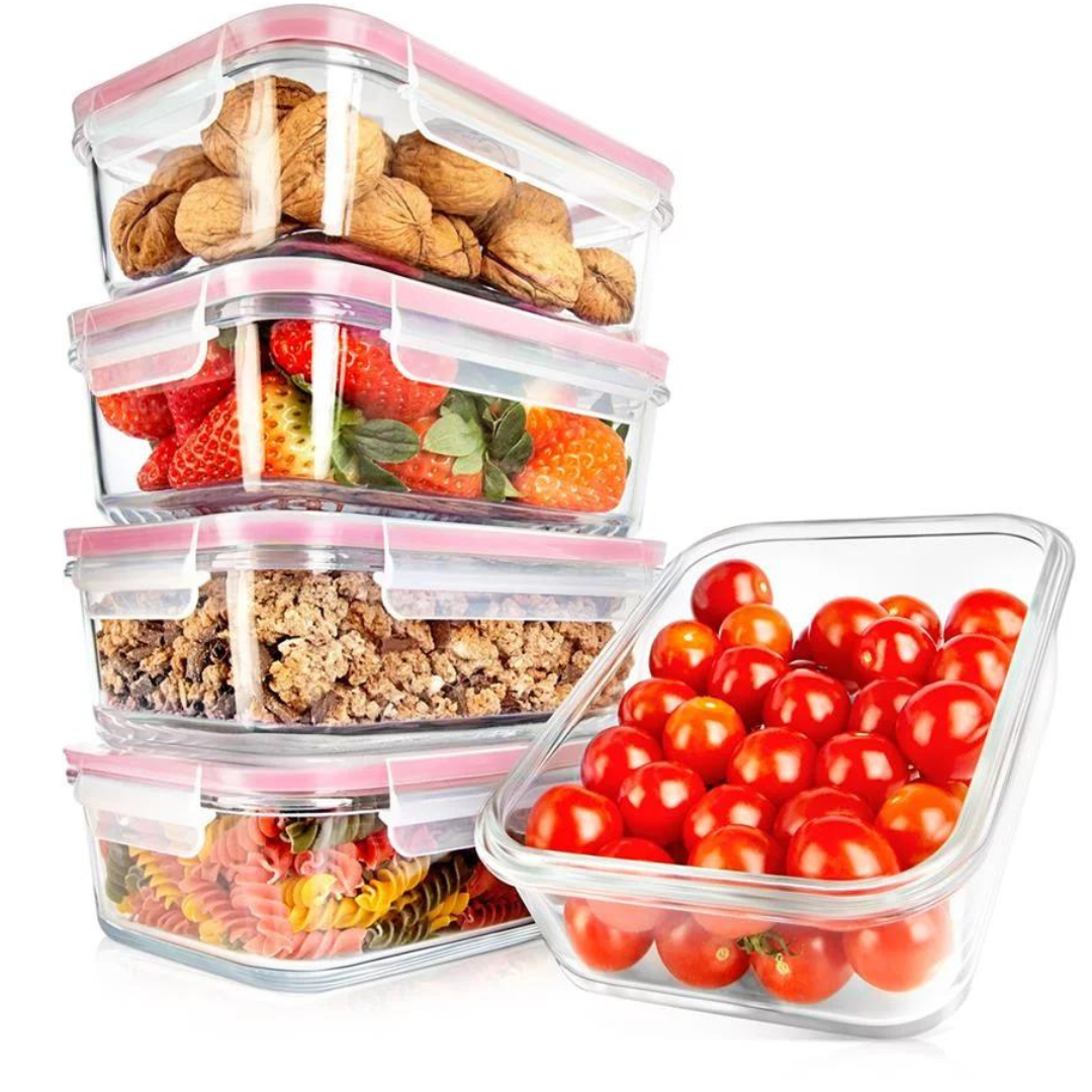 NutriChef 10-Piece Glass Stackable Leakproof Locking Lids Food Containers