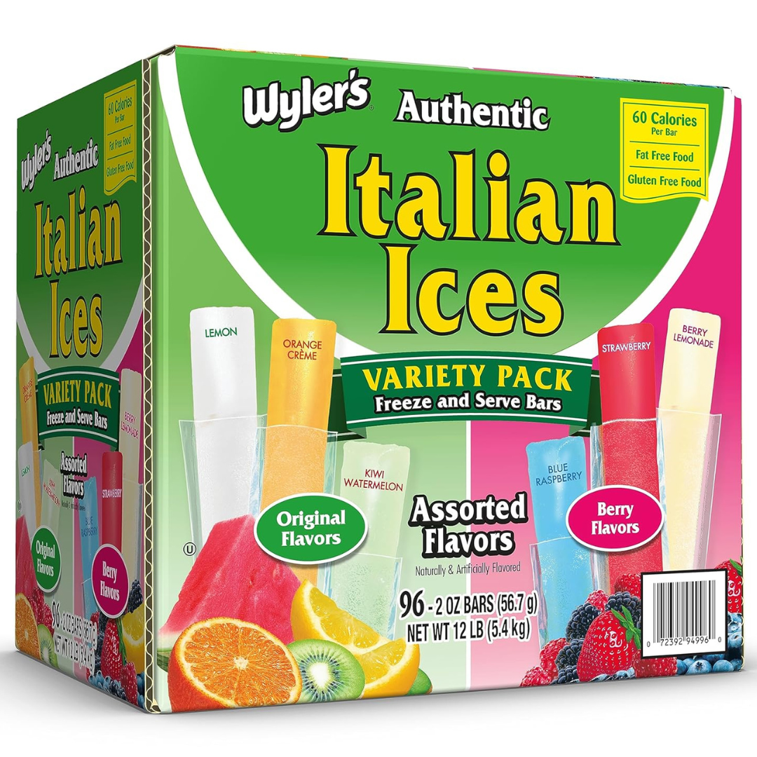 Wyler’s Authentic Italian Ice Fat Free Freezer Bars Original Flavors (96 count)