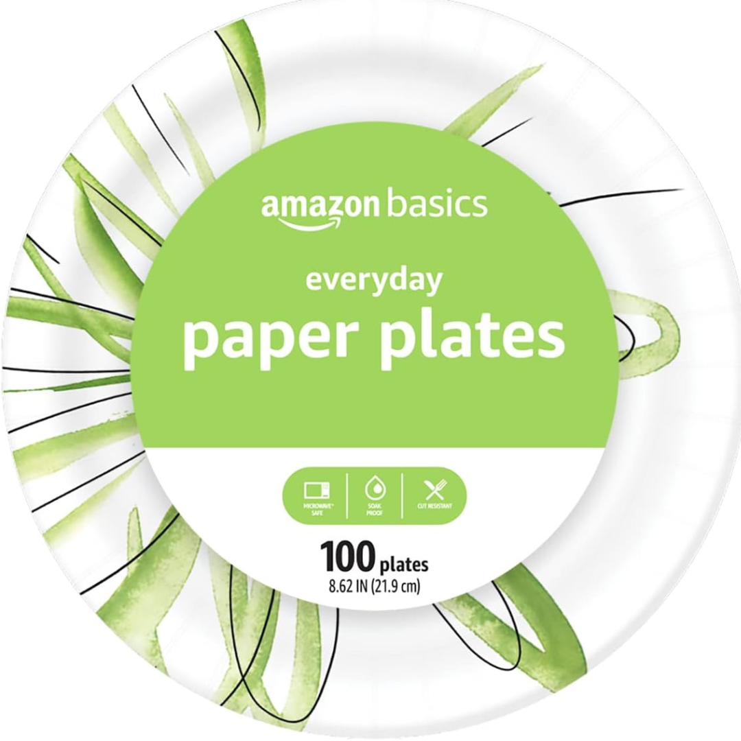 100-Count Amazon Basics 8.5" Disposable Everyday Paper Plates