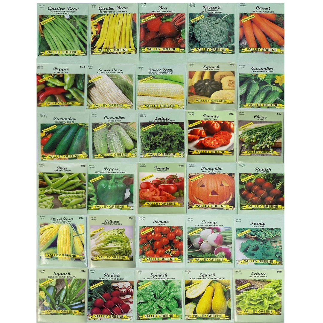 30-Pack of Deluxe Valley Greene Heirloom Vegetable Garden Seeds