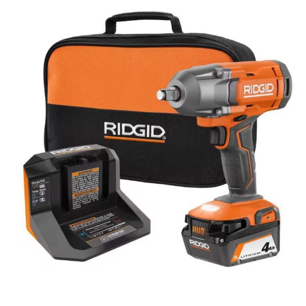 Ridgid 18V Cordless 1/2" Impact Wrench Kit with 4Ah Battery & Charger