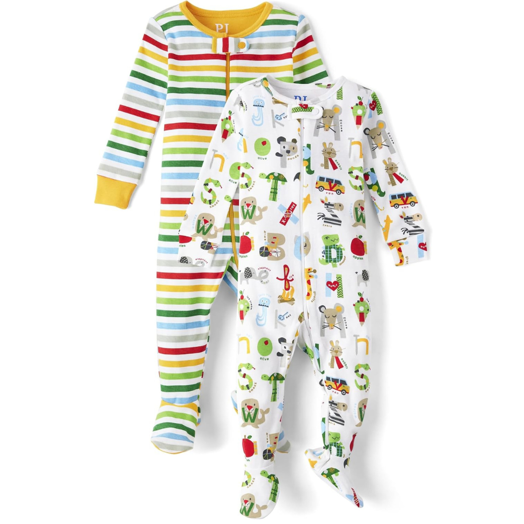 The Children’s Place Baby Boys’ and Toddler Snug Fit 100% Cotton Zip-Front One Piece Footed Pajamas (2-Pack)