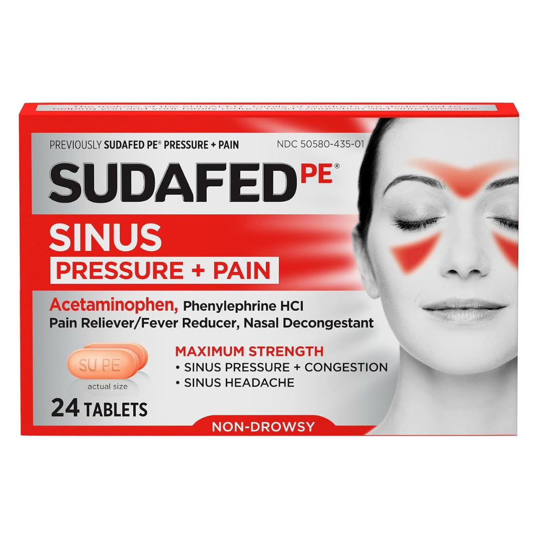 24-Count Sudafed Pe Sinus Non-Drowsy Decongestant Tablets