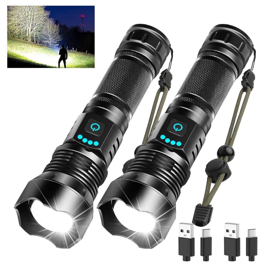 2-Pack Foleto Rechargeable 100000 Lumens Waterproof Led Flashlights