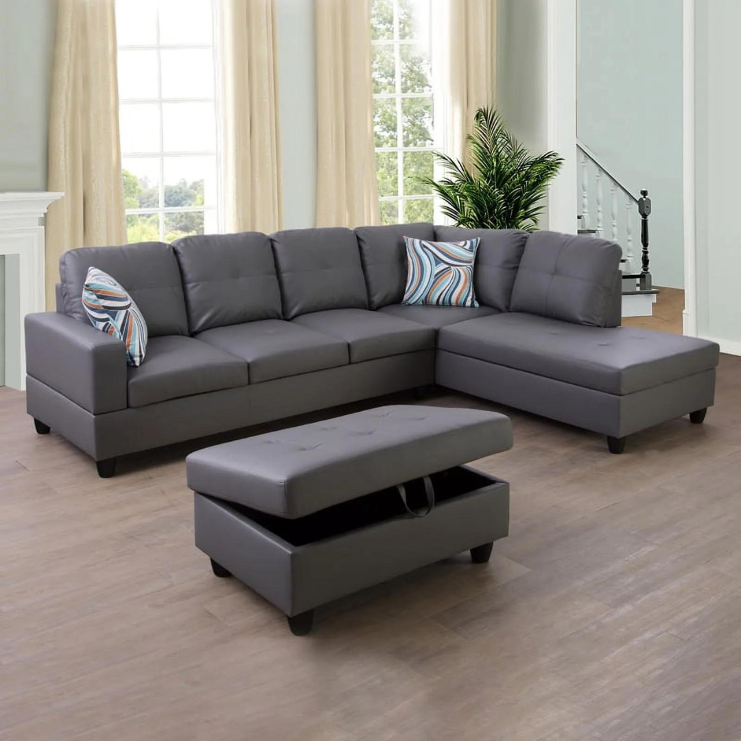 Hommoo Semi PU Synthetic Leather 4-Seat Couch Living Room Sofa Set