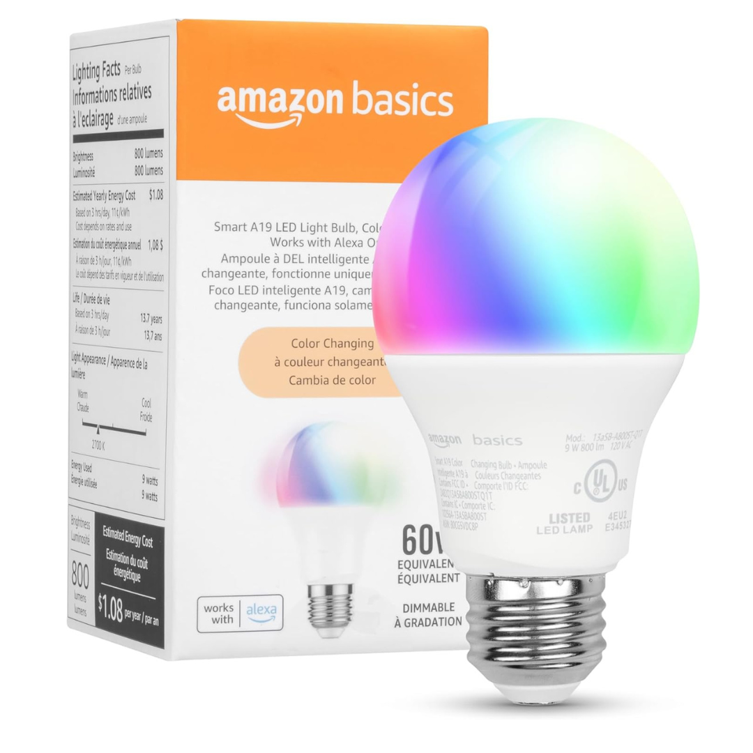 Amazon Basics 2.4 Ghz Wi-Fi 9W 800Lm Smart A19 Led Light Bulb