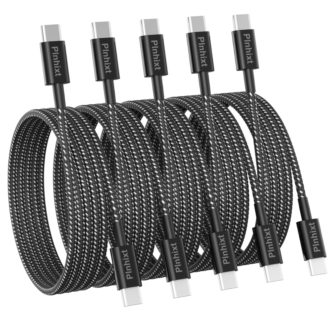 5-Pack 6FT 60W Plnhixt USB C to USB C Cable