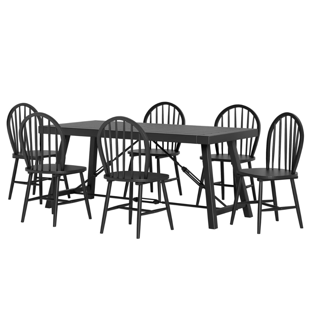 Noble House Izaak Metal and Wood 7 Piece Dining Table