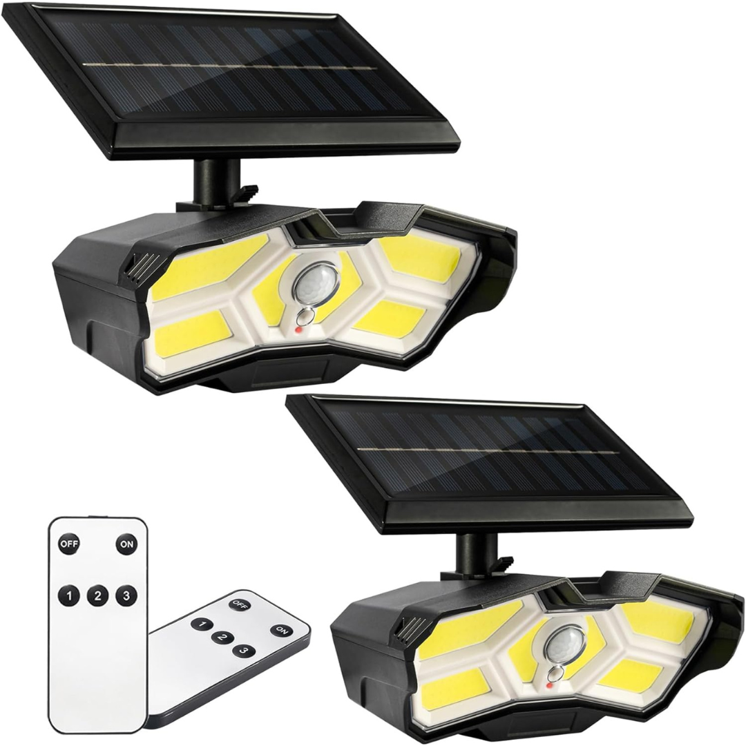 2-Pack Solar Outdoor Three Head Motion Sensor Automatic Switch LED Light