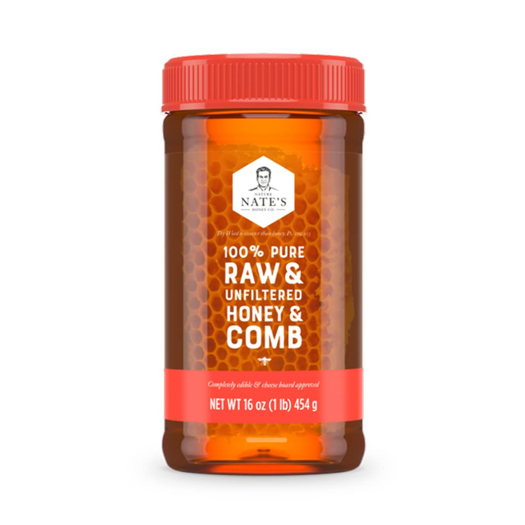 Nate's 100% Pure Raw & Unfiltered Honey and Comb (16oz. Jar)