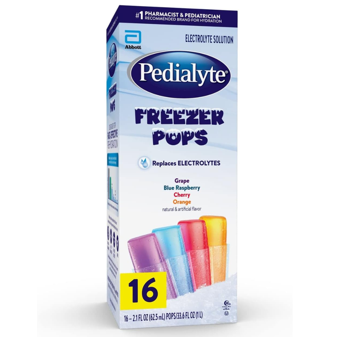 Pedialyte Electrolyte Solution Freezer Pops, 2.1 Fl Oz (16 Pack)