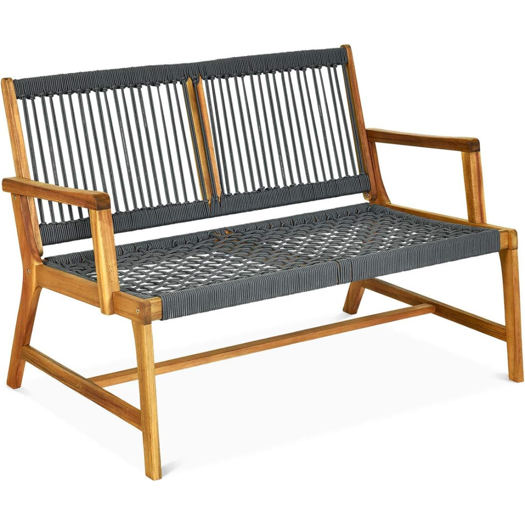 Tangkula 2-Person Patio Acacia Wood Bench Loveseat Chair