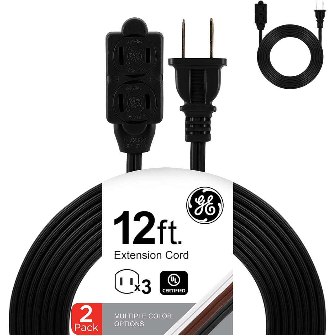 2-Pack GE 3-Outlet 12ft 16 Gauge Extension Cord w/ Multiple Outlets