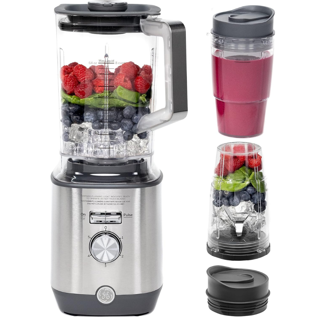 GE 64oz 5-Speed Stainless Steel Blender with 2 Personal Blender Cups