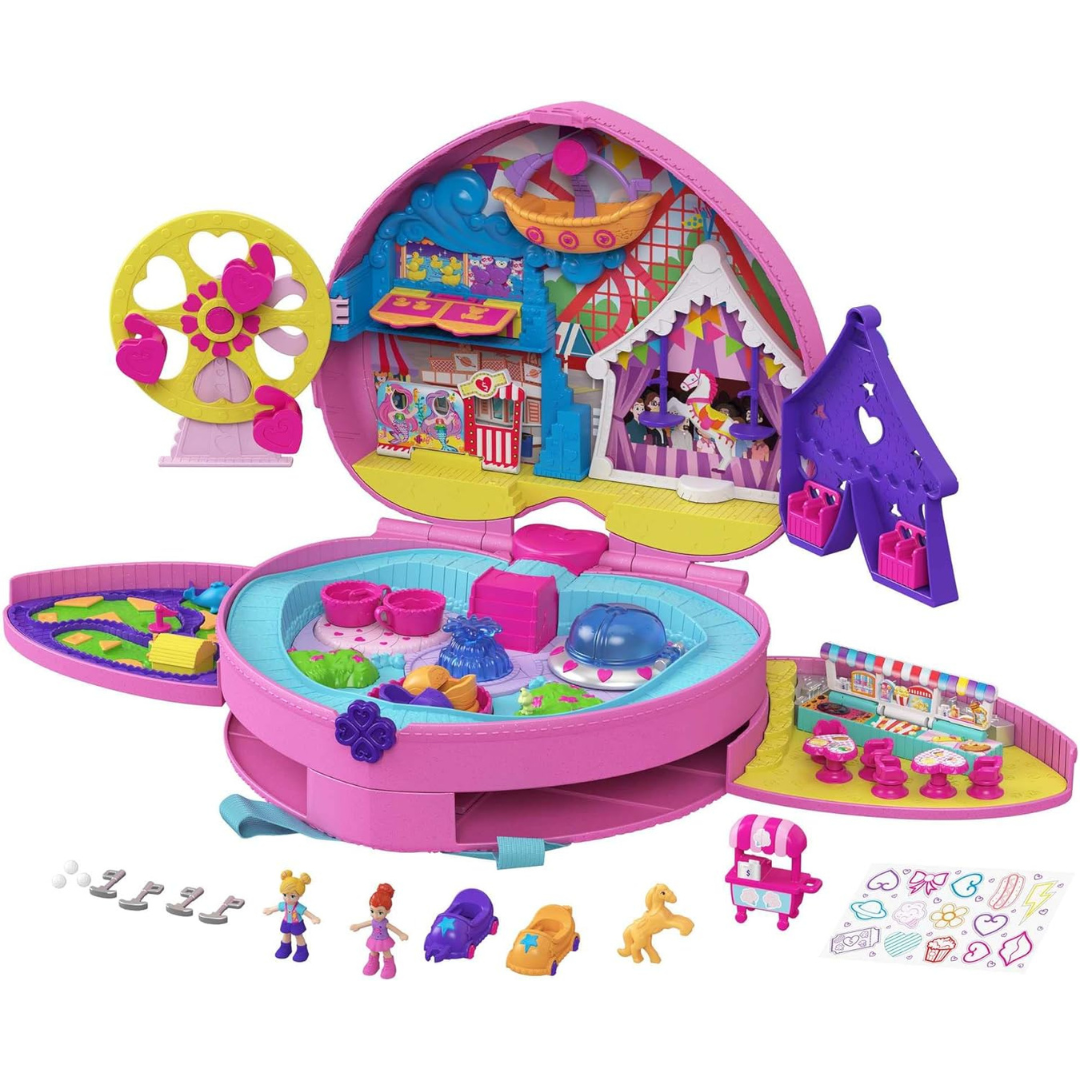 Polly Pocket 2-In-1 Travel Toy Playset with 2 Micro Dolls & Cars