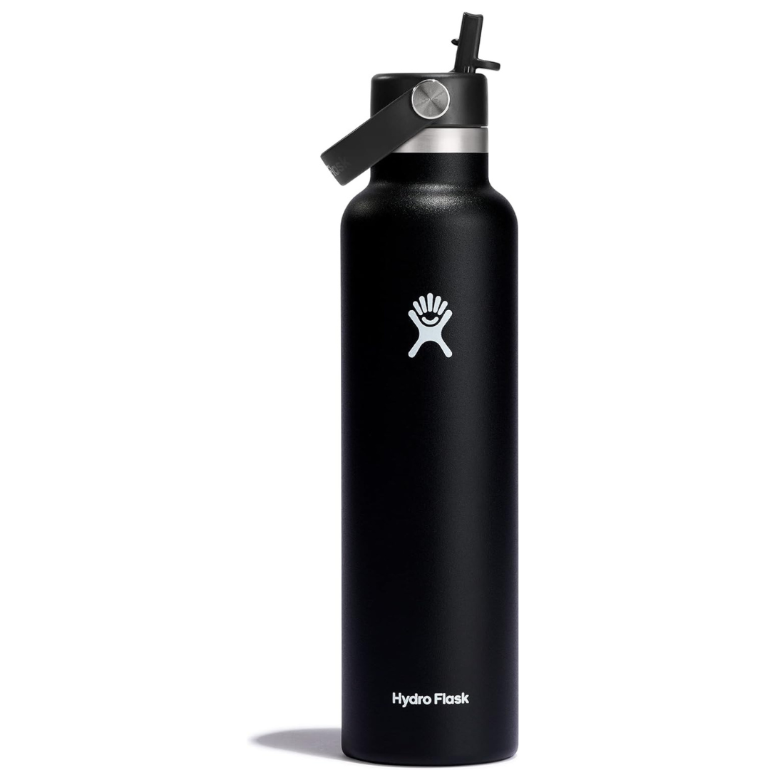 Hydro Flask 24 Oz Stainless Steel Standard Water Mouth Bottle with Flex Straw Cap and Double-Wall Vacuum Insulation