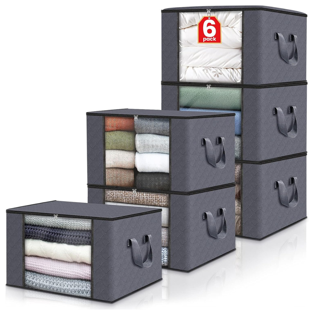 6-Pack Fab Totes Foldable Blanket Storage Bags with Lids