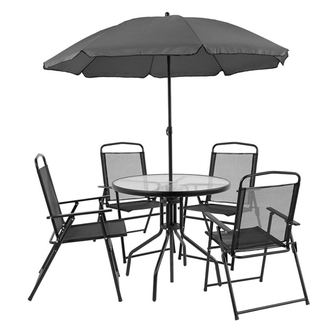 6-Piece Flash Furniture Nantucket Patio Garden Table Set with Umbrella