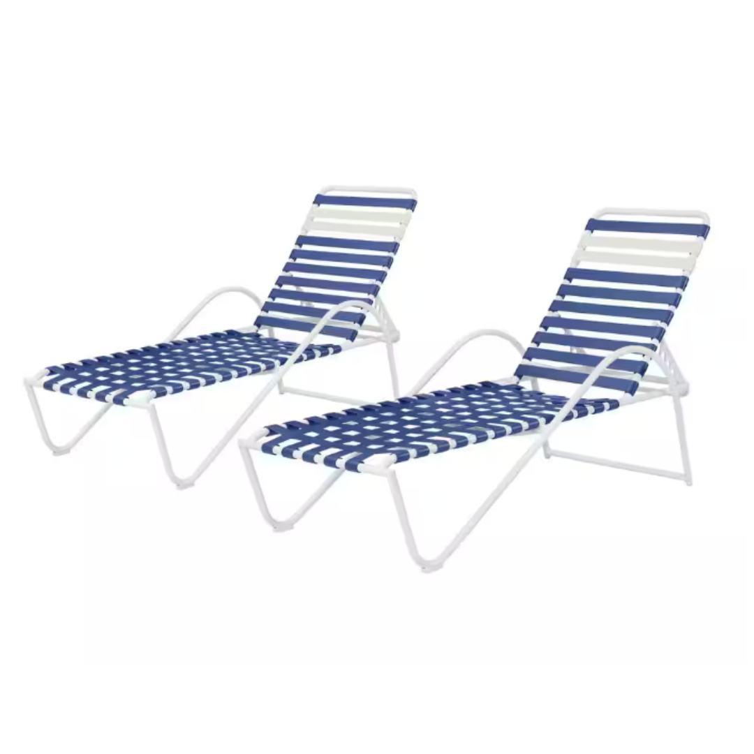 2-Pack Hampton Bay Navy Blue Adjustable Outdoor Strap Chaise Lounge