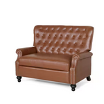 Noble House Dero Cognac Brown/Espresso Faux Leather Standard Recliner with Tufted Cushions
