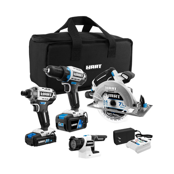 HART 20V 4-Tool Brushless Combo Kit w/ 2Ah + 4Ah Batteries