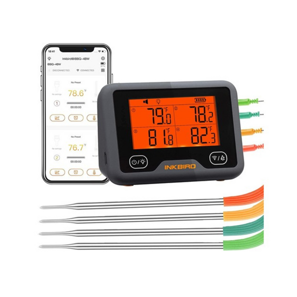 Inkbird IBBQ-4BW Wi-Fi & Bluetooth Grill Thermometer with 4 Colored Probes