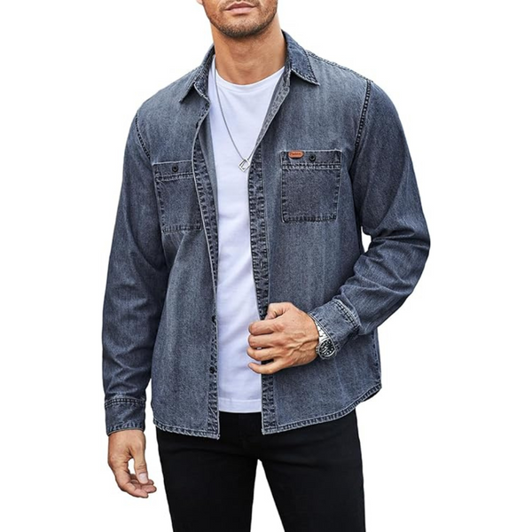 Jmierr Men's Denim Long Sleeve Button Up Jeans Shirt