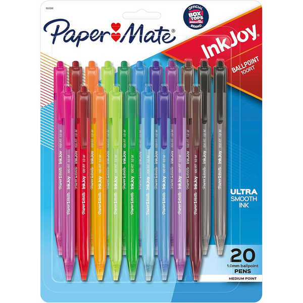 Paper Mate InkJoy 100RT Retractable Ballpoint Pens, Medium Point (1.0mm), Assorted (20 Count)