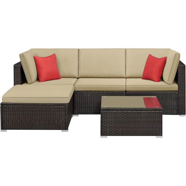 5-Piece Yaheetech Outdoor/Indoor Rattan Wicker Patio Furniture Set