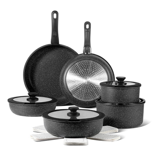 17-Piece Nonstick Cookware Set with Detachable Handle