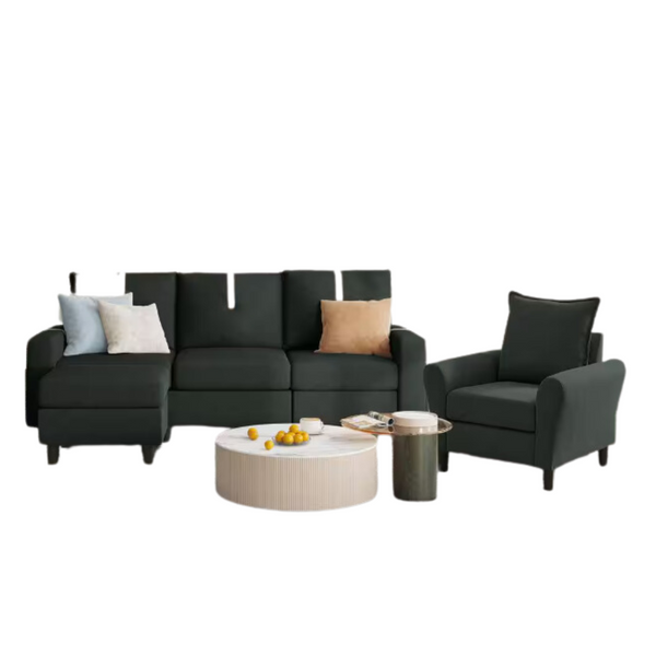 3-Piece Stickon 80.32" Round Arm Rectangle Fabric Top Bluish Sofa Set