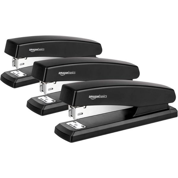 3-Pack Amazon Basics 25 Sheet Capacity Non-Slip Stapler with 1000 Staples