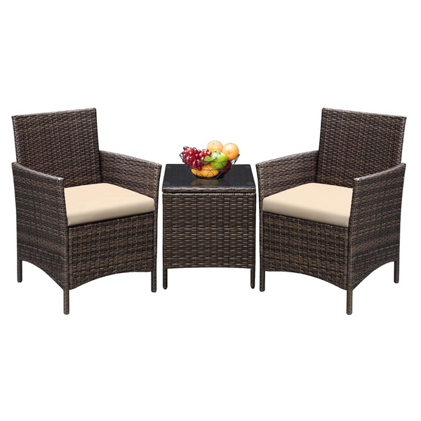 3-Pieces Greesum Patio Furniture PE Rattan Wicker Chair Conversation Set