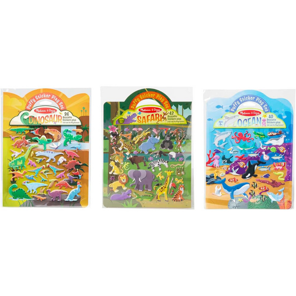 Melissa & Doug Reusable Puffy Sticker Wild Adventures Play Set 3-Pack (118 Stickers: Safari, Dinosaur, Ocean)