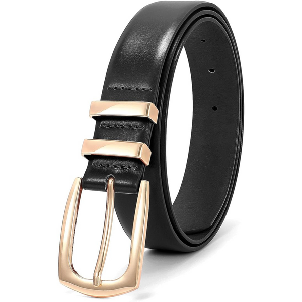 Xzqtive Women's Leather Fashion Jeans Pants Black Belt with Gold Buckle