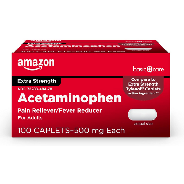 100-Count Amazon Basic Strength Pain Relief Acetaminophen Caplets, 500 mg
