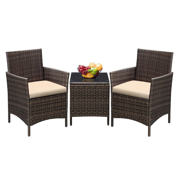 Greesum 3 Pieces Outdoor PE Rattan Wicker Patio Furniture Set