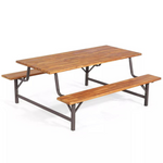 6-Person Outdoor Dining Table Picnic Table and Bench Set with 2 Inch Umbrella Hole